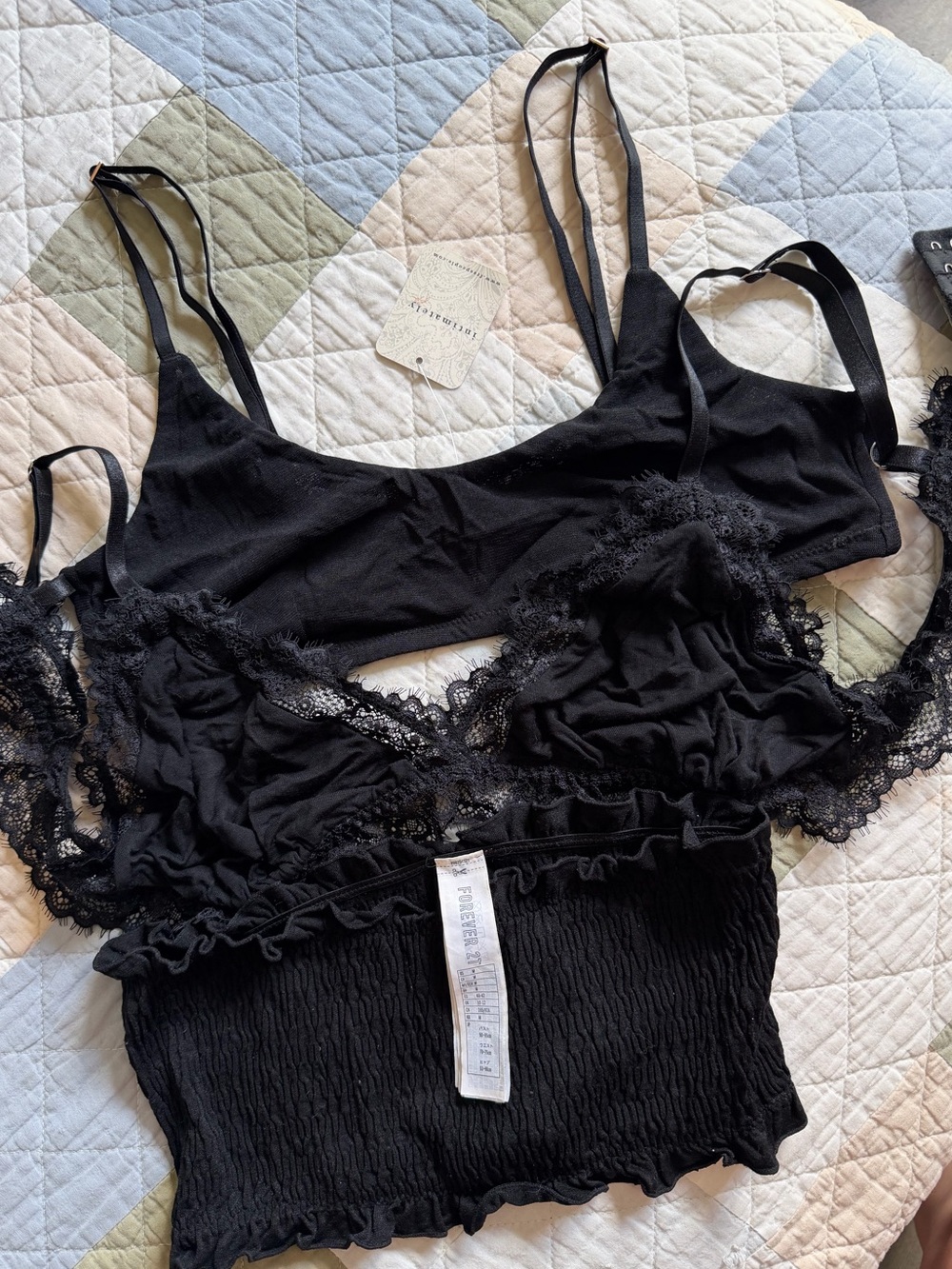 Set of Bralettes, Bandeau Free People NWT Forever 21 Lace Mesh Ruffle